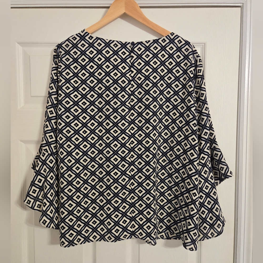 Kasper blue Geometric Patterned Blouse size XL - image 4